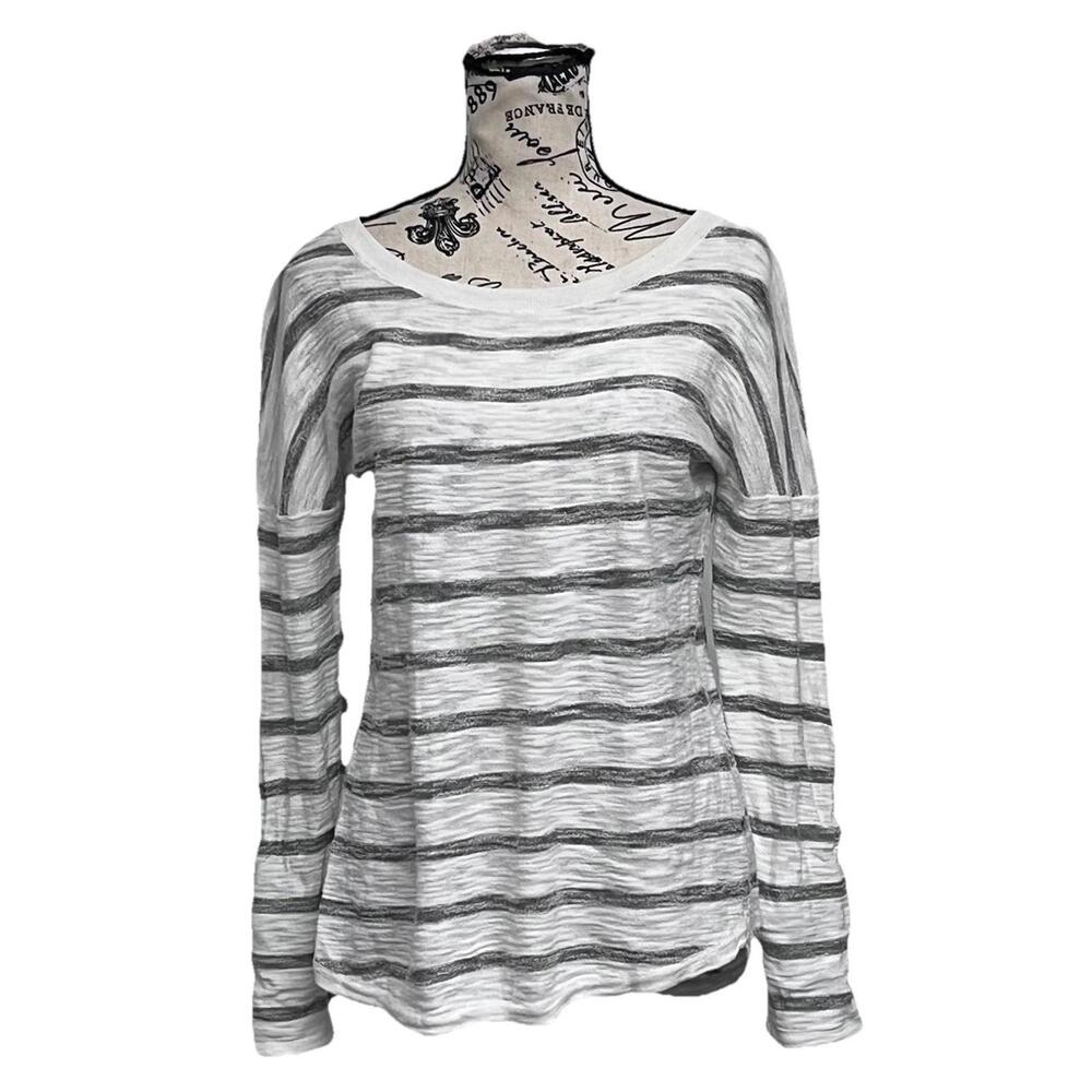 Express White Gray Striped Long Sleeve Top M Y2K Nautical Preppy Lightweight - Picture 2 of 9